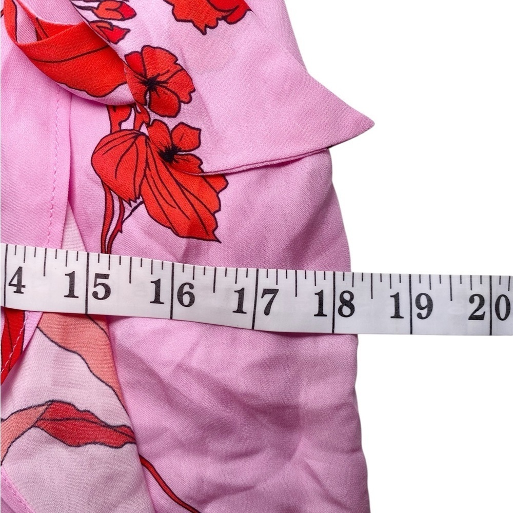 Parker Pink & Red Floral Pink Wrap Dress with Flounce Sleeves - Picture 13 of 16